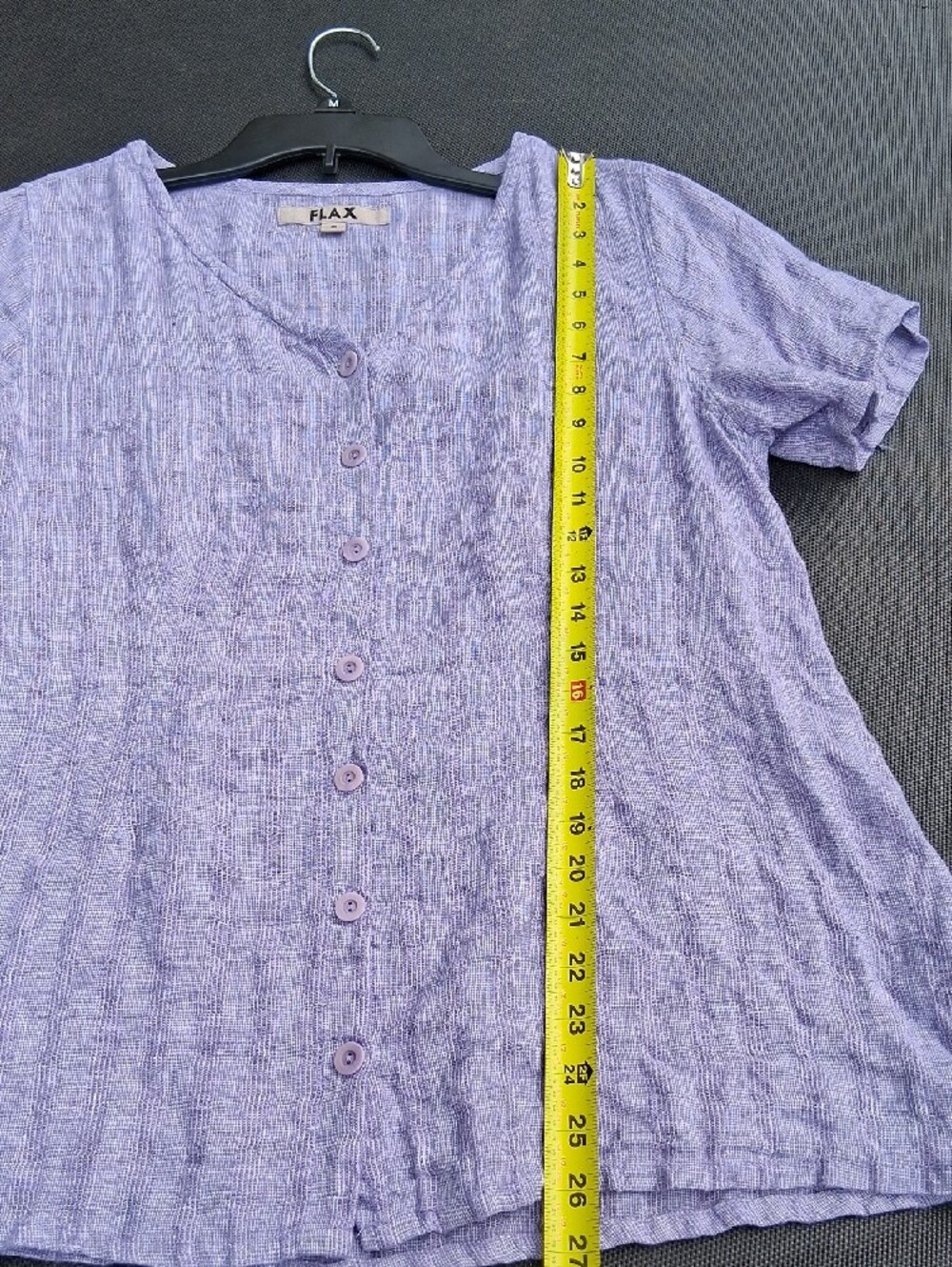 Flax Lavender/Purple Linen Button-Front Short Sleeve Top - Picture 9 of 11